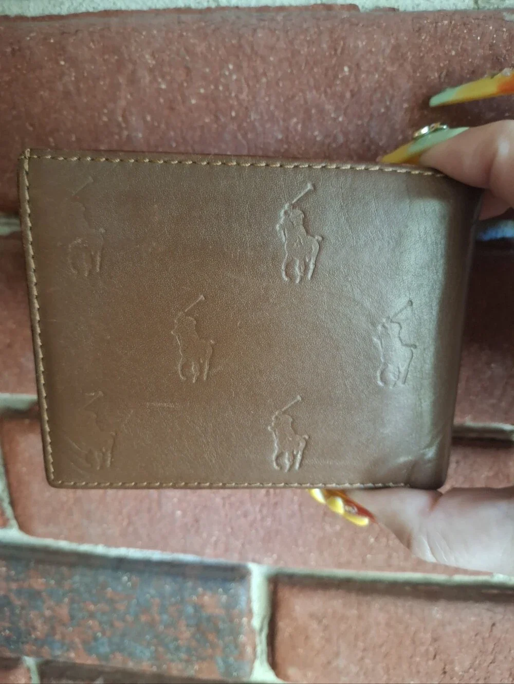 Ralph Lauren Cognac Embossed Polo Leather Wallet